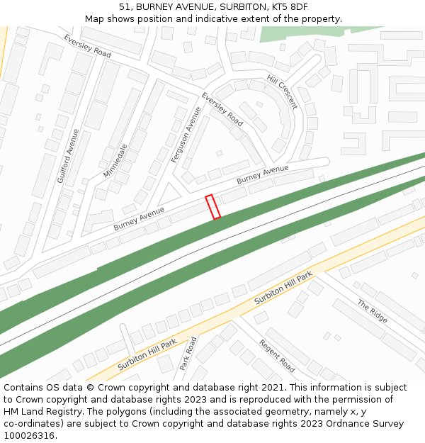 51, BURNEY AVENUE, SURBITON, KT5 8DF: Location map and indicative extent of plot