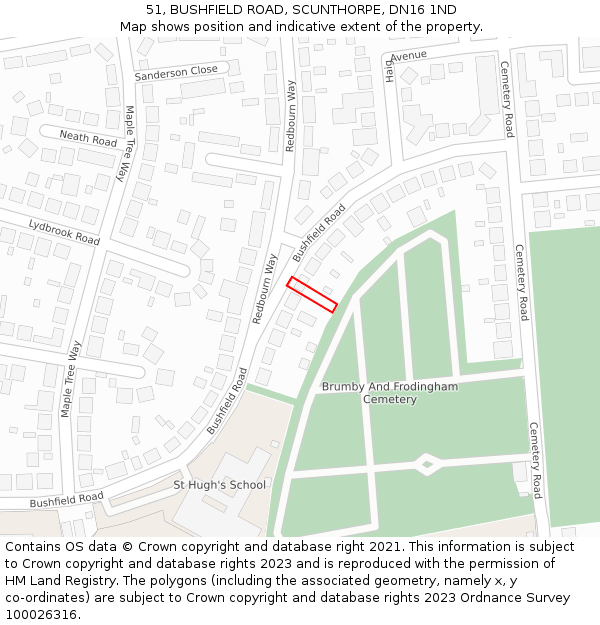 51, BUSHFIELD ROAD, SCUNTHORPE, DN16 1ND: Location map and indicative extent of plot