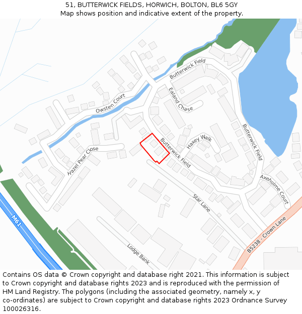 51, BUTTERWICK FIELDS, HORWICH, BOLTON, BL6 5GY: Location map and indicative extent of plot