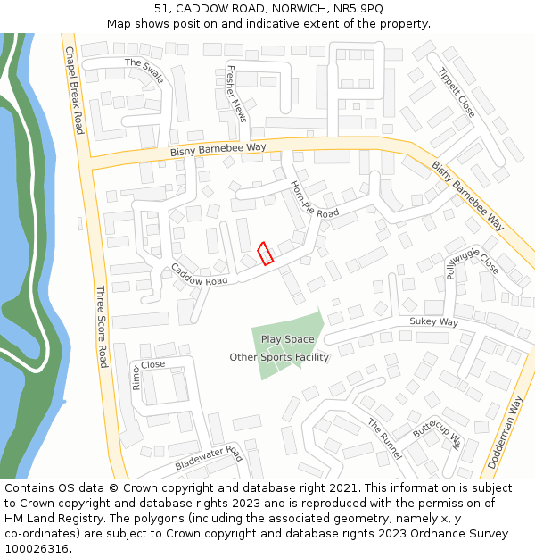 51, CADDOW ROAD, NORWICH, NR5 9PQ: Location map and indicative extent of plot