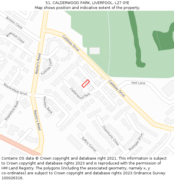 51, CALDERWOOD PARK, LIVERPOOL, L27 0YE: Location map and indicative extent of plot