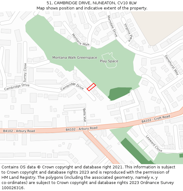 51, CAMBRIDGE DRIVE, NUNEATON, CV10 8LW: Location map and indicative extent of plot