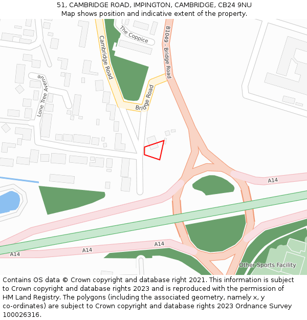51, CAMBRIDGE ROAD, IMPINGTON, CAMBRIDGE, CB24 9NU: Location map and indicative extent of plot