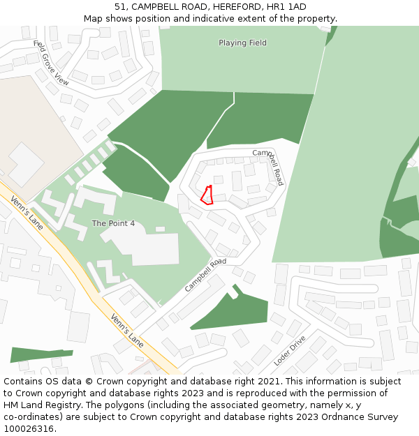 51, CAMPBELL ROAD, HEREFORD, HR1 1AD: Location map and indicative extent of plot