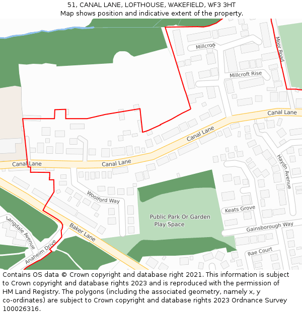 51, CANAL LANE, LOFTHOUSE, WAKEFIELD, WF3 3HT: Location map and indicative extent of plot