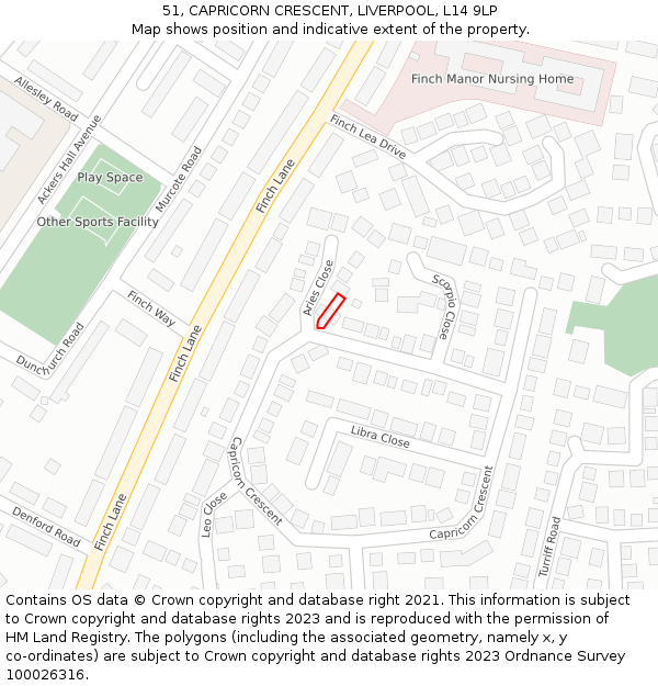 51, CAPRICORN CRESCENT, LIVERPOOL, L14 9LP: Location map and indicative extent of plot