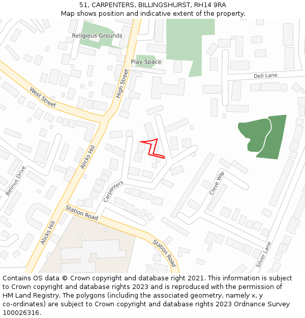 51, CARPENTERS, BILLINGSHURST, RH14 9RA: Location map and indicative extent of plot