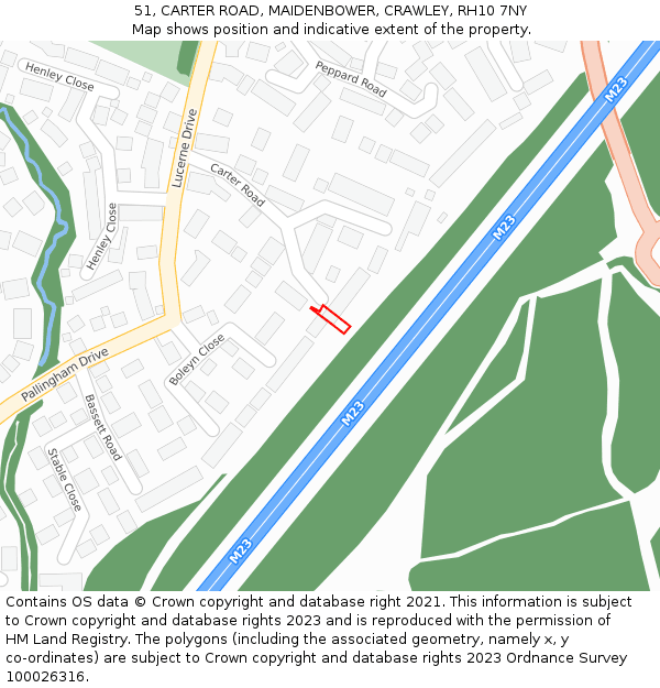 51, CARTER ROAD, MAIDENBOWER, CRAWLEY, RH10 7NY: Location map and indicative extent of plot