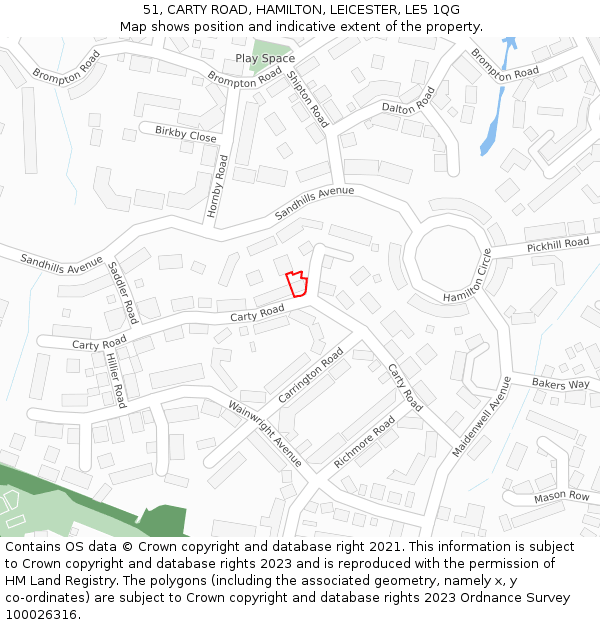 51, CARTY ROAD, HAMILTON, LEICESTER, LE5 1QG: Location map and indicative extent of plot