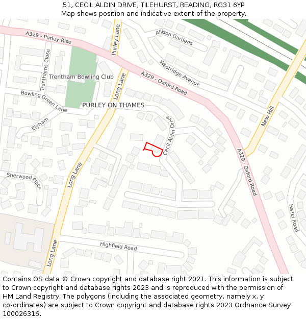 51, CECIL ALDIN DRIVE, TILEHURST, READING, RG31 6YP: Location map and indicative extent of plot