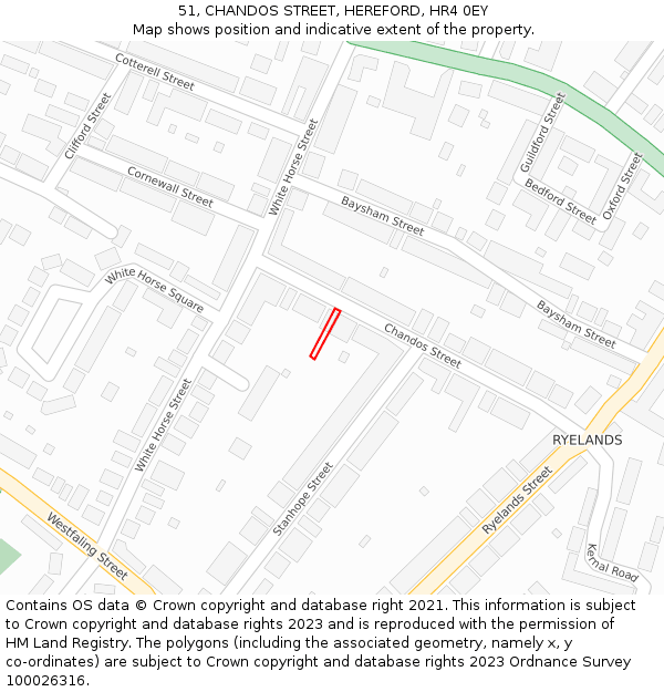 51, CHANDOS STREET, HEREFORD, HR4 0EY: Location map and indicative extent of plot