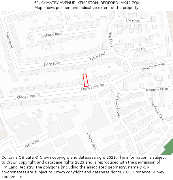 51, CHANTRY AVENUE, KEMPSTON, BEDFORD, MK42 7QX: Location map and indicative extent of plot