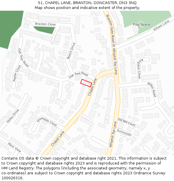 51, CHAPEL LANE, BRANTON, DONCASTER, DN3 3NQ: Location map and indicative extent of plot