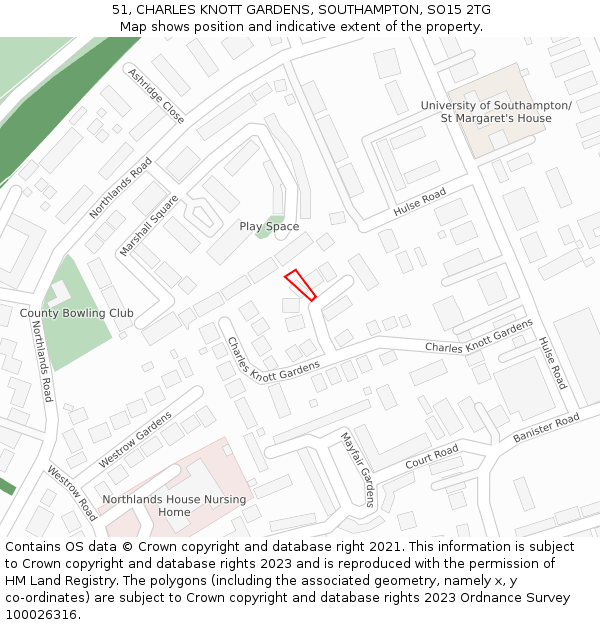 51, CHARLES KNOTT GARDENS, SOUTHAMPTON, SO15 2TG: Location map and indicative extent of plot