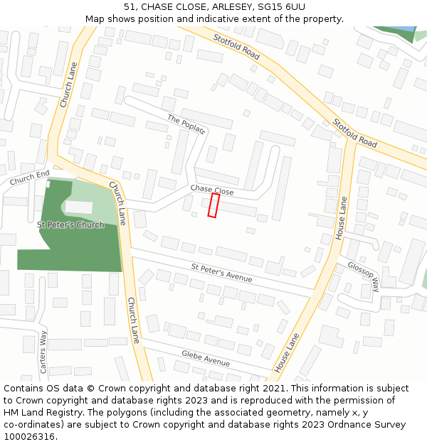 51, CHASE CLOSE, ARLESEY, SG15 6UU: Location map and indicative extent of plot