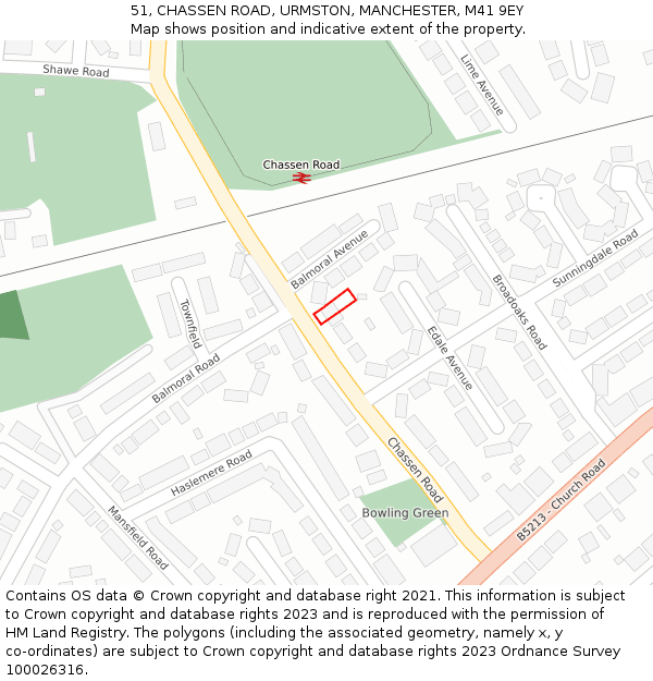 51, CHASSEN ROAD, URMSTON, MANCHESTER, M41 9EY: Location map and indicative extent of plot