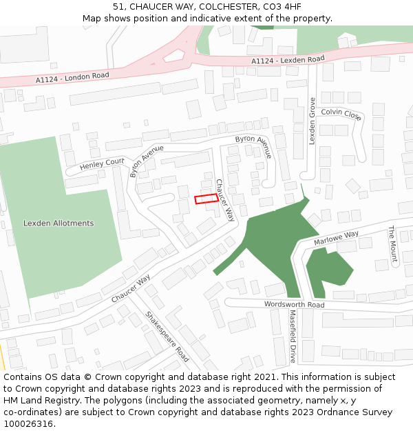 51, CHAUCER WAY, COLCHESTER, CO3 4HF: Location map and indicative extent of plot