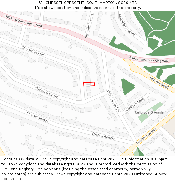 51, CHESSEL CRESCENT, SOUTHAMPTON, SO19 4BR: Location map and indicative extent of plot
