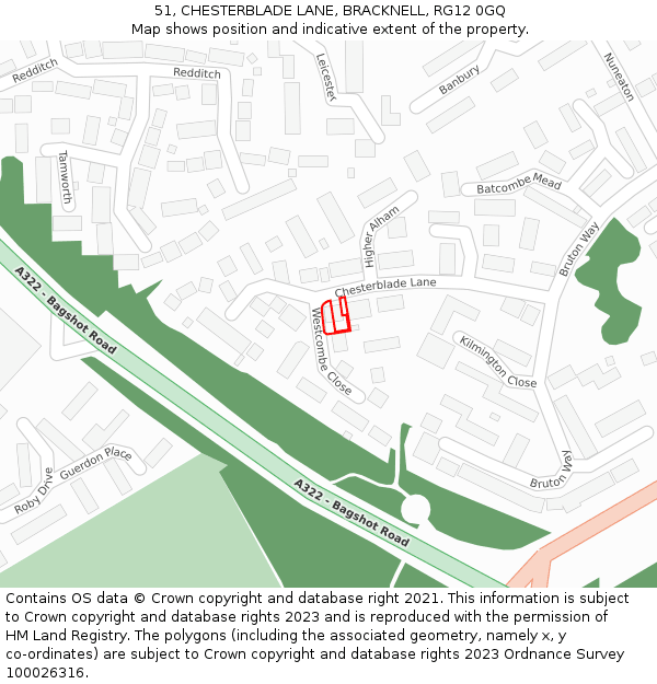 51, CHESTERBLADE LANE, BRACKNELL, RG12 0GQ: Location map and indicative extent of plot