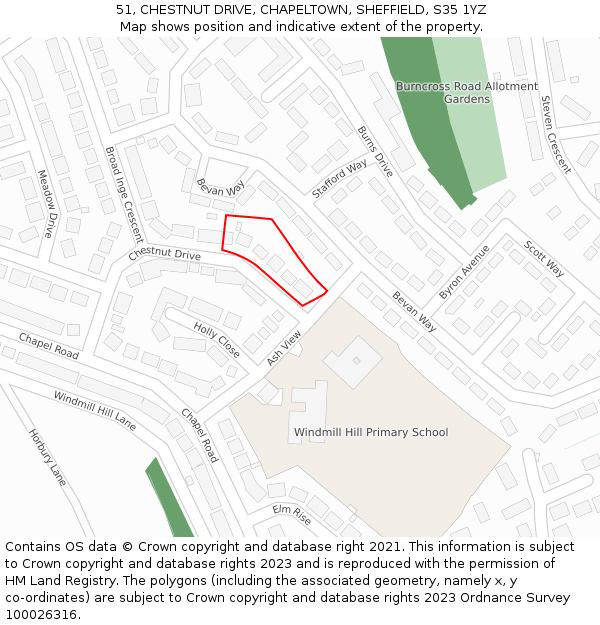 51, CHESTNUT DRIVE, CHAPELTOWN, SHEFFIELD, S35 1YZ: Location map and indicative extent of plot
