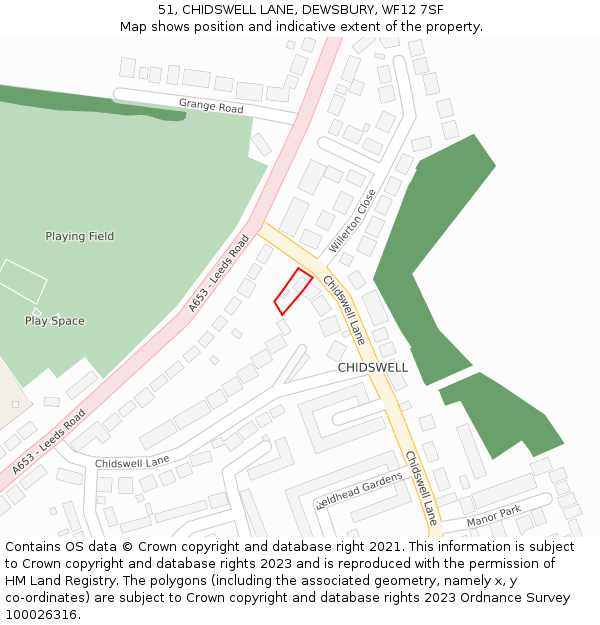 51, CHIDSWELL LANE, DEWSBURY, WF12 7SF: Location map and indicative extent of plot
