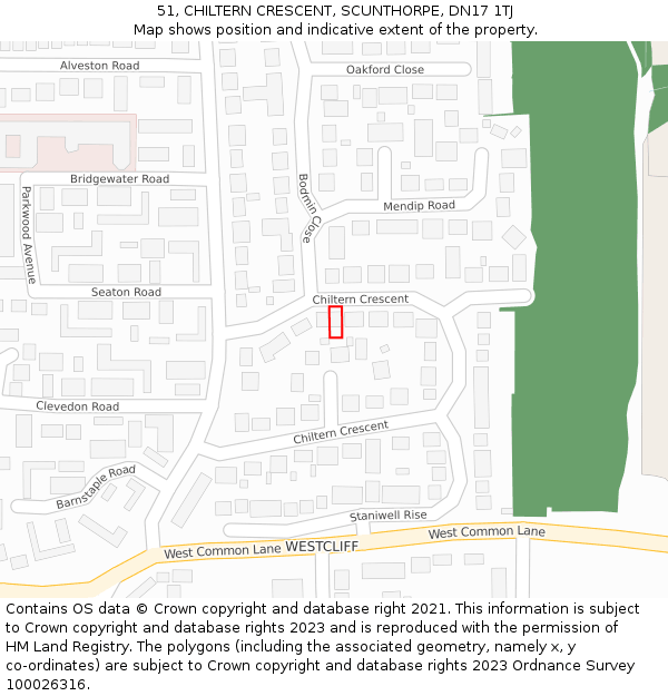 51, CHILTERN CRESCENT, SCUNTHORPE, DN17 1TJ: Location map and indicative extent of plot