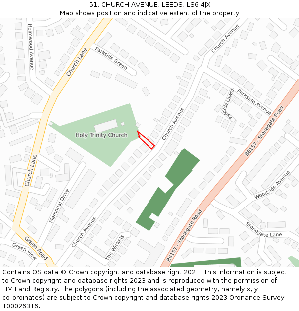51, CHURCH AVENUE, LEEDS, LS6 4JX: Location map and indicative extent of plot