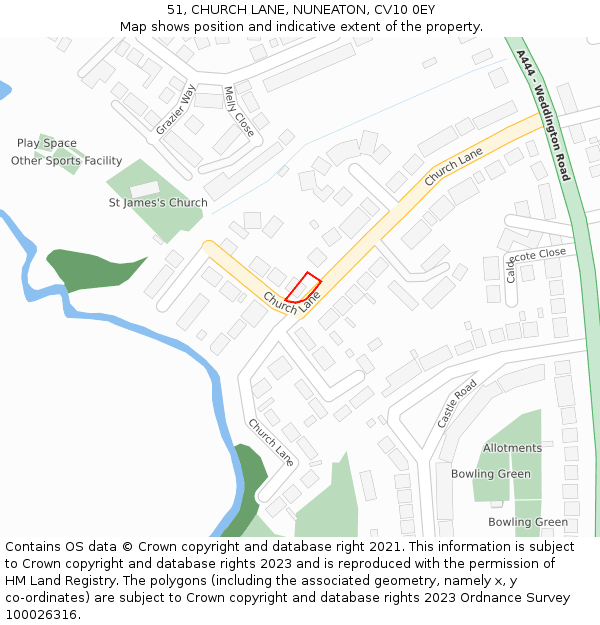 51, CHURCH LANE, NUNEATON, CV10 0EY: Location map and indicative extent of plot