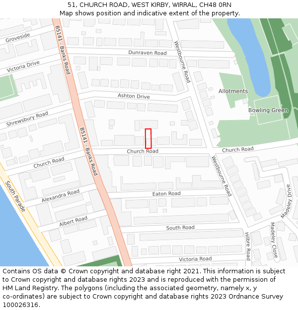 51, CHURCH ROAD, WEST KIRBY, WIRRAL, CH48 0RN: Location map and indicative extent of plot