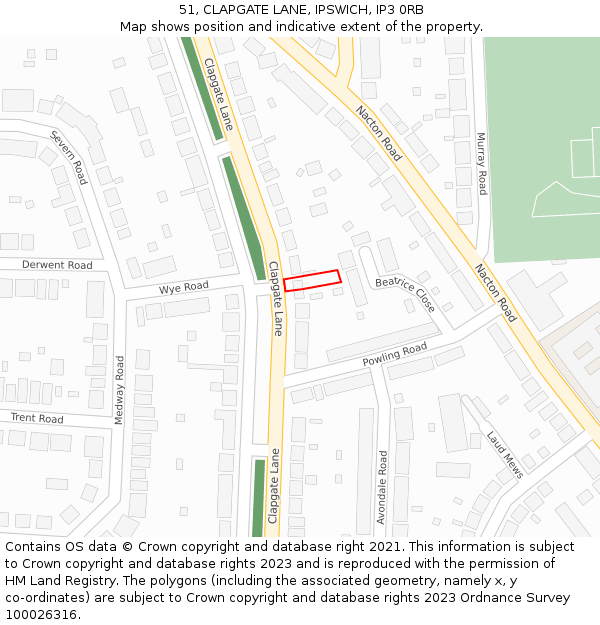 51, CLAPGATE LANE, IPSWICH, IP3 0RB: Location map and indicative extent of plot