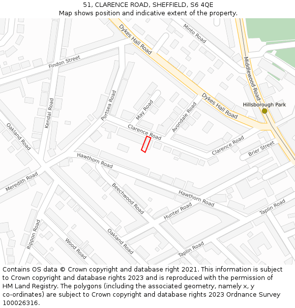 51, CLARENCE ROAD, SHEFFIELD, S6 4QE: Location map and indicative extent of plot