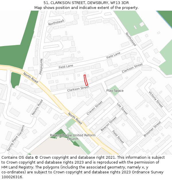 51, CLARKSON STREET, DEWSBURY, WF13 3DR: Location map and indicative extent of plot