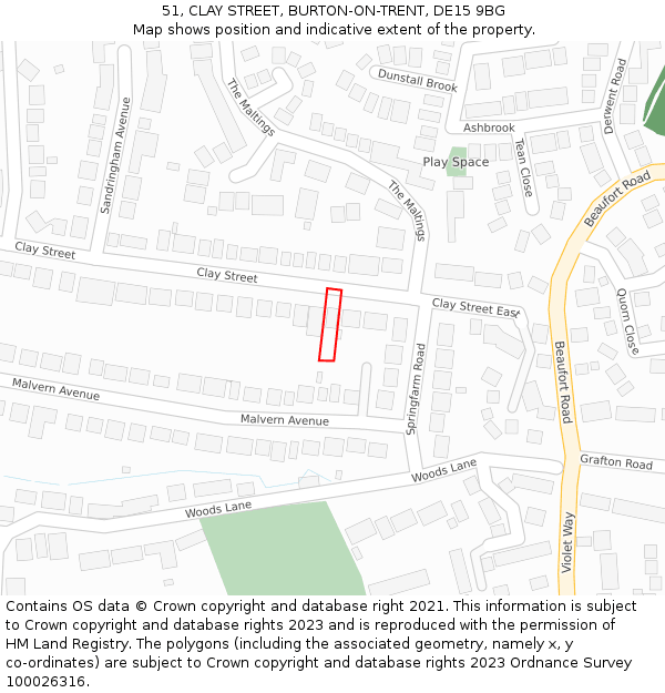 51, CLAY STREET, BURTON-ON-TRENT, DE15 9BG: Location map and indicative extent of plot