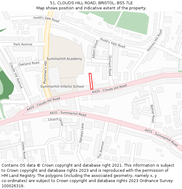 51, CLOUDS HILL ROAD, BRISTOL, BS5 7LE: Location map and indicative extent of plot