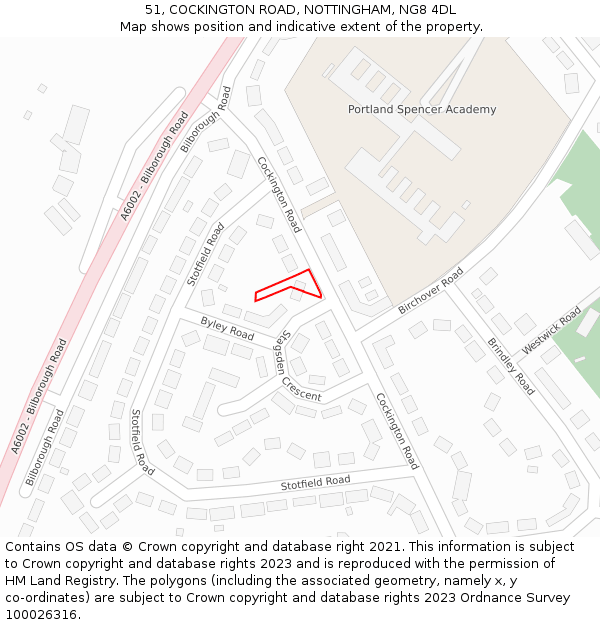 51, COCKINGTON ROAD, NOTTINGHAM, NG8 4DL: Location map and indicative extent of plot