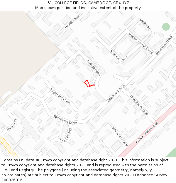 51, COLLEGE FIELDS, CAMBRIDGE, CB4 1YZ: Location map and indicative extent of plot