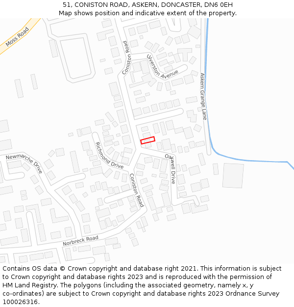 51, CONISTON ROAD, ASKERN, DONCASTER, DN6 0EH: Location map and indicative extent of plot