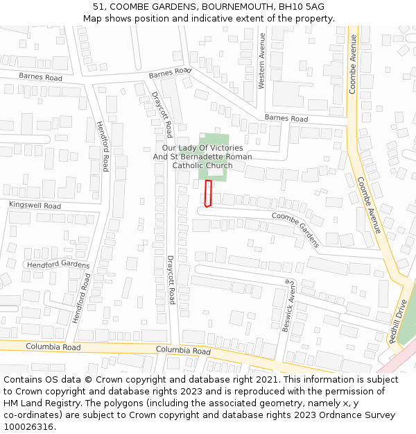 51, COOMBE GARDENS, BOURNEMOUTH, BH10 5AG: Location map and indicative extent of plot