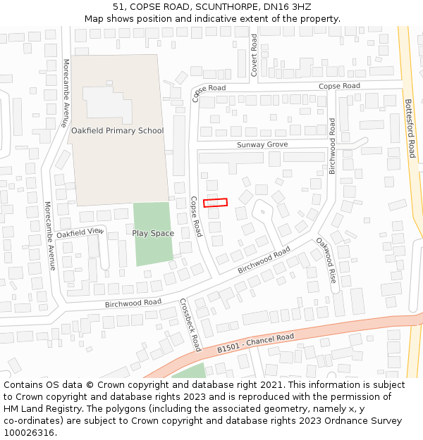 51, COPSE ROAD, SCUNTHORPE, DN16 3HZ: Location map and indicative extent of plot