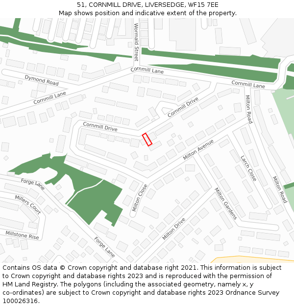51, CORNMILL DRIVE, LIVERSEDGE, WF15 7EE: Location map and indicative extent of plot