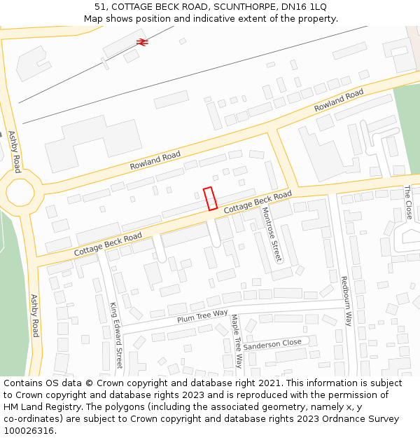 51, COTTAGE BECK ROAD, SCUNTHORPE, DN16 1LQ: Location map and indicative extent of plot
