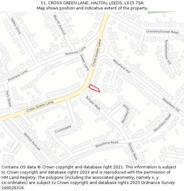 51, CROSS GREEN LANE, HALTON, LEEDS, LS15 7SA: Location map and indicative extent of plot