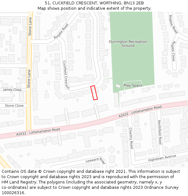 51, CUCKFIELD CRESCENT, WORTHING, BN13 2EB: Location map and indicative extent of plot