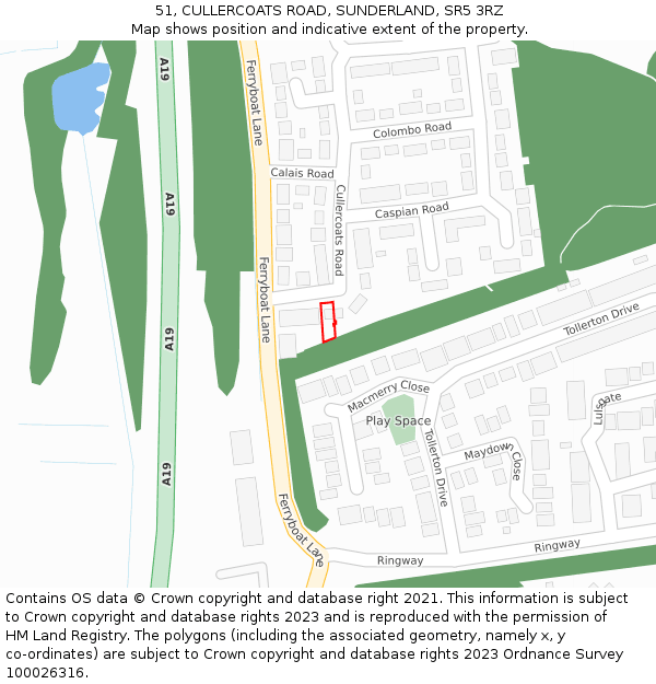 51, CULLERCOATS ROAD, SUNDERLAND, SR5 3RZ: Location map and indicative extent of plot