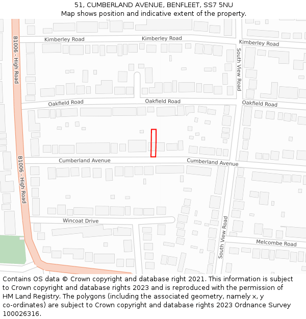 51, CUMBERLAND AVENUE, BENFLEET, SS7 5NU: Location map and indicative extent of plot