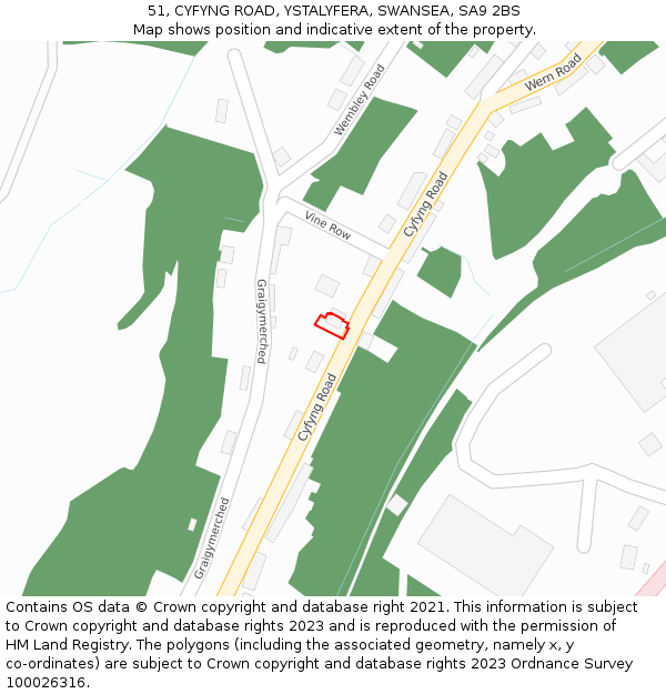 51, CYFYNG ROAD, YSTALYFERA, SWANSEA, SA9 2BS: Location map and indicative extent of plot