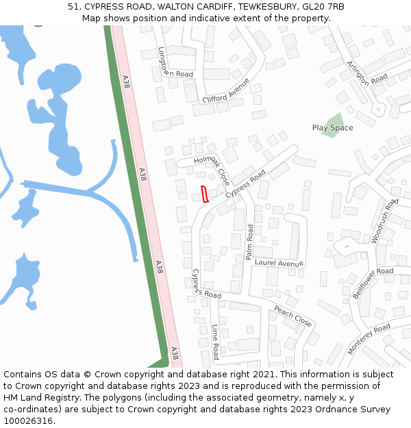 51, CYPRESS ROAD, WALTON CARDIFF, TEWKESBURY, GL20 7RB: Location map and indicative extent of plot