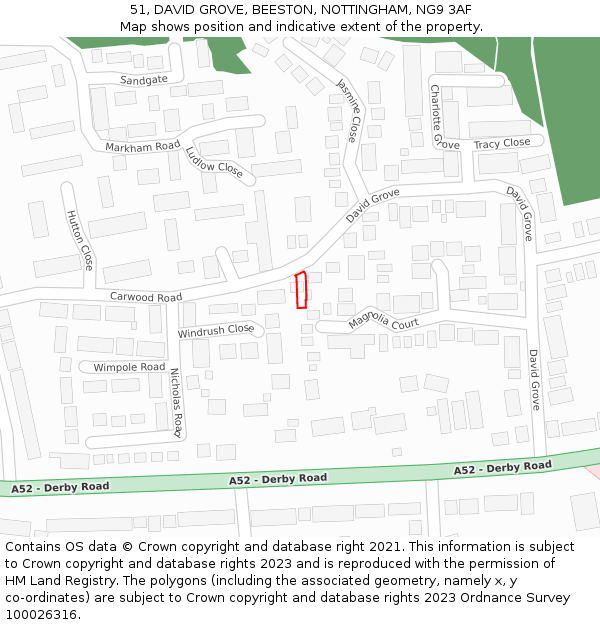 51, DAVID GROVE, BEESTON, NOTTINGHAM, NG9 3AF: Location map and indicative extent of plot