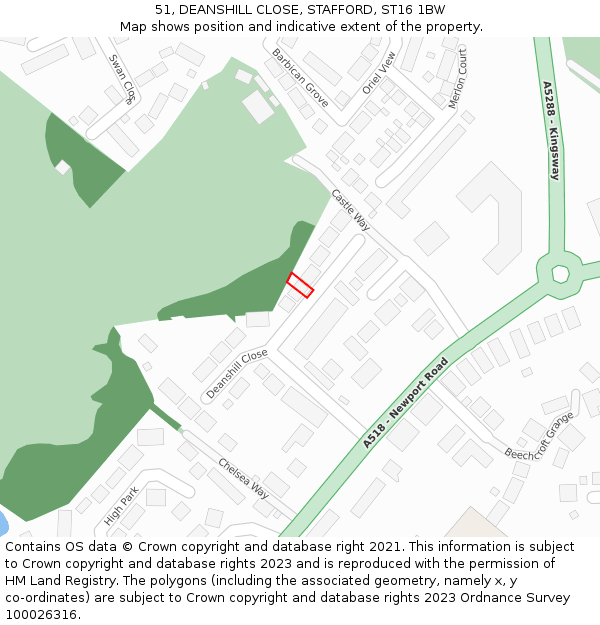 51, DEANSHILL CLOSE, STAFFORD, ST16 1BW: Location map and indicative extent of plot