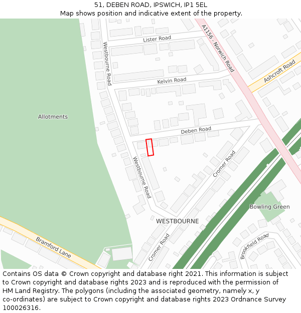 51, DEBEN ROAD, IPSWICH, IP1 5EL: Location map and indicative extent of plot